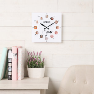 12 month custom photos Baby's 1st year Square Wall Clock