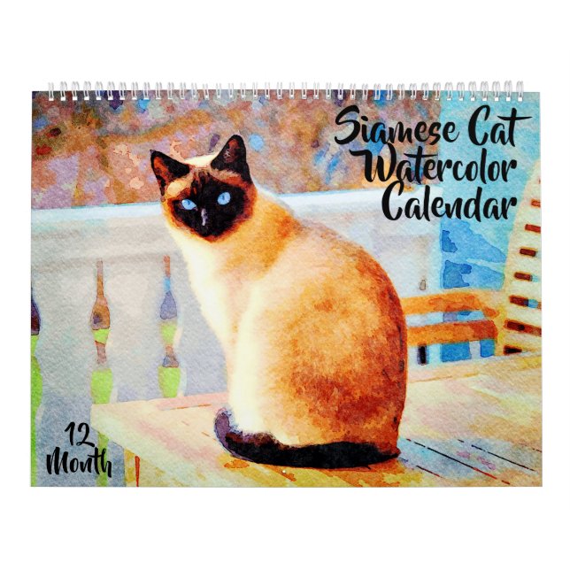 12 Month Gorgeous Siamese Cats Watercolor Painting Calendar (Cover)