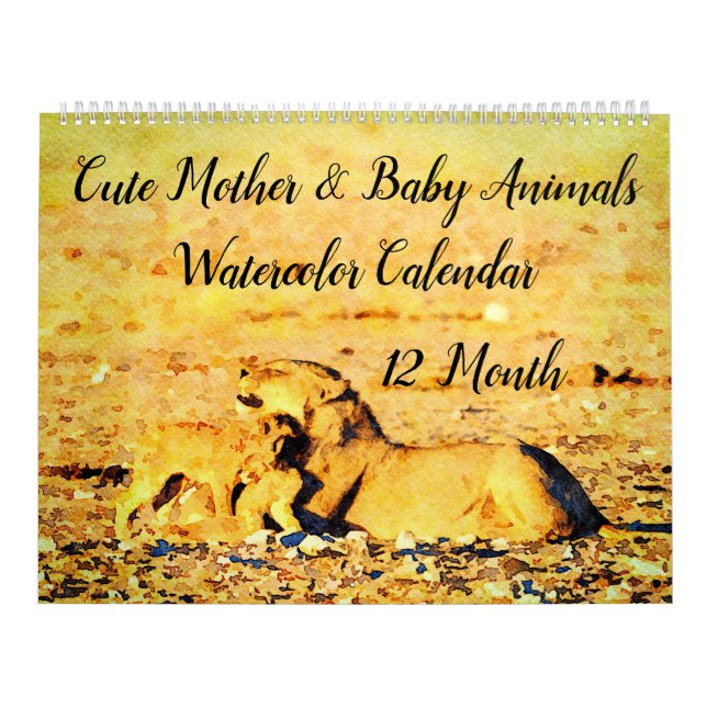 12 Month Mother Baby Animal Watercolor Painting Calendar (Cover)