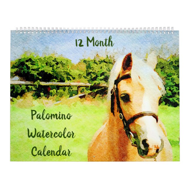 12 Month Palomino Horses Ponies Watercolor Gifts Calendar (Cover)