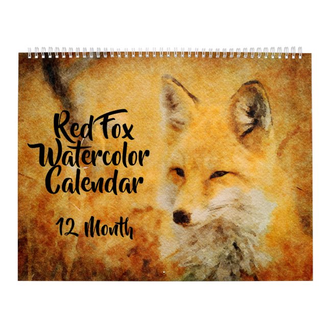 12 Month - Red Fox Watercolor Paintings Wildlife Calendar (Cover)