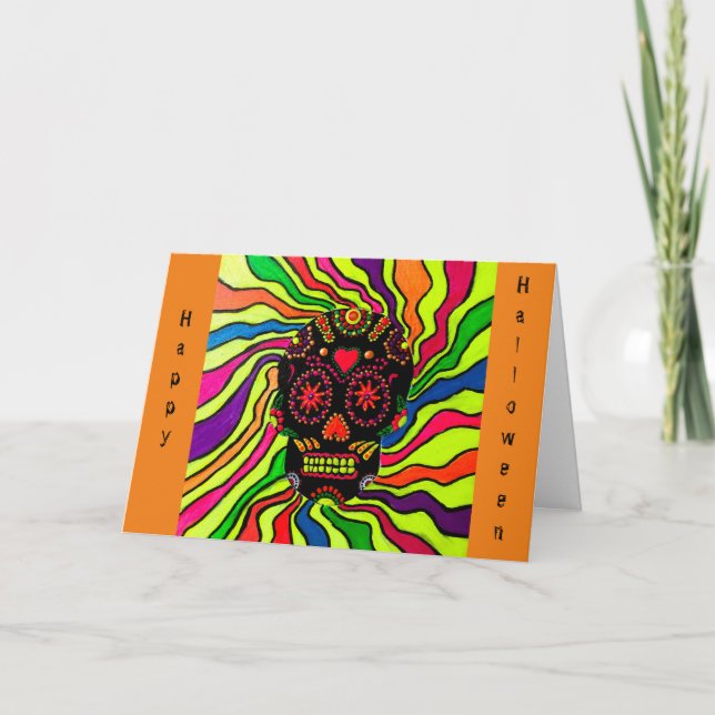 12 - Neon Skull Halloween Card (Front)