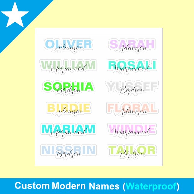 12 Noms Colorés Modernes, Meilleurs Stickers Water (trendy name stickers
waterproof school labels
modern name tags)