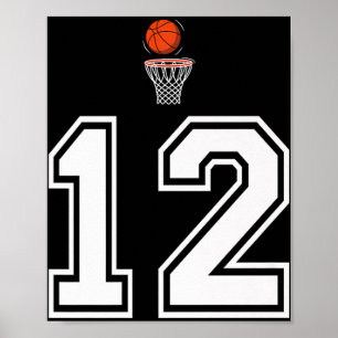 12 Number Basketball Style Vintage White Premium Poster