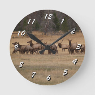 12 Number Choices to Choose --Elk Herd--Clock Round Clock
