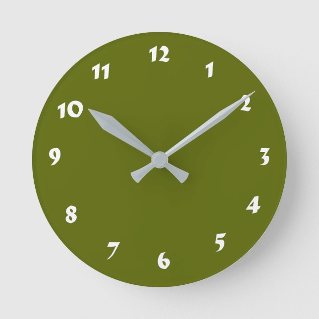 12 Number Choices to Choose From Olive Green Clock (Front)