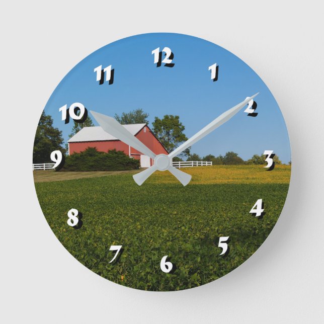12 Number Choices to Choose -Red Barn-Clock Round Clock (Front)