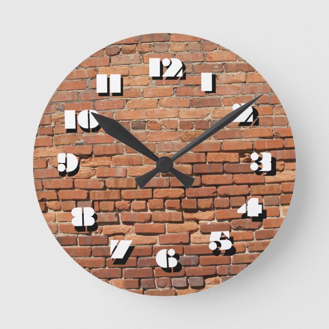 12 Number Choices to Choose-Red Brick-Clock Round Clock (Front)
