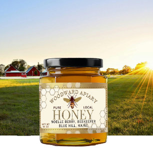 12 oz hexagon Honey with bee honeycomb gold border