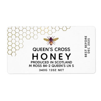 12 oz Honey Hex Jar Étiquette avec peigne de miel 