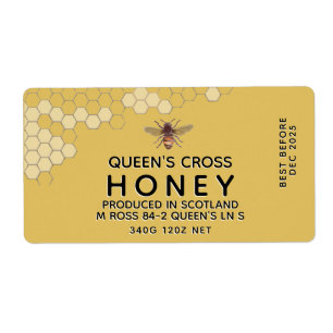 12 oz Honey Hex Jar Étiquette avec peigne de miel 
