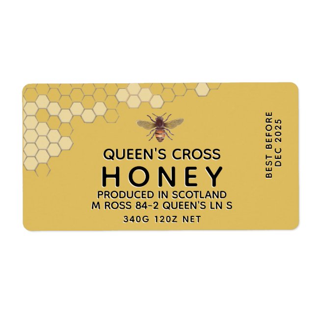 12 oz Honey Hex Jar Étiquette avec peigne de miel  (Devant)