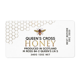 12 oz Honey Hex Jar Label with honeycomb and bee