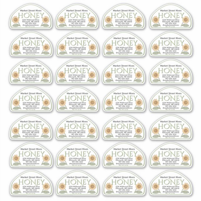 12 oz Skep étiquette miel avec tournesol vert (Devant)