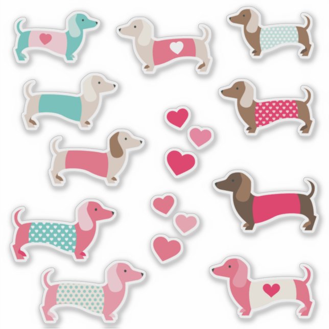 12 PASTEL DACHSHUND VINYL STICKERS (Front)