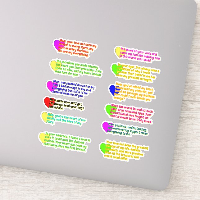 12 PCS - Heart Love Message Stickers for Cute Moms (Detail)