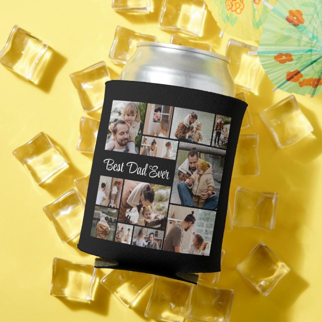 12 Photo Collage Best Dad Ever Can Cooler (In Situ Summer)