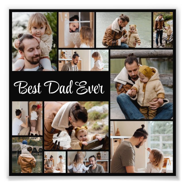 12 Photo Collage Best Dad Ever Photo Enlargement (Front)