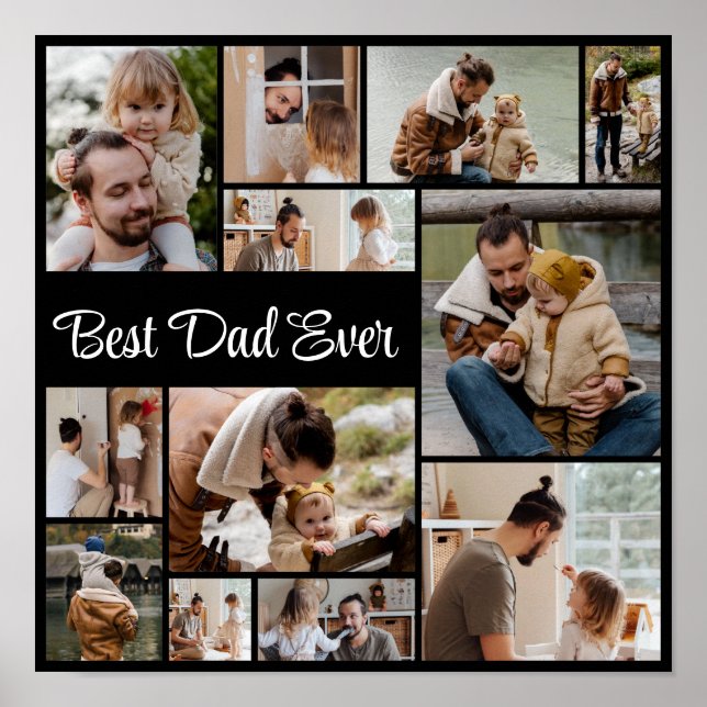 12 Photo Collage Best Dad Ever Poster (Front)