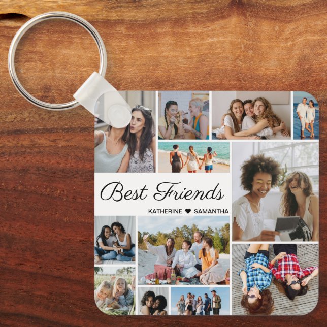 12 Photo Collage Best Friends Forever Keychain (Front)