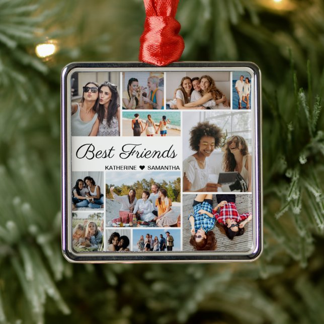 12 Photo Collage Best Friends Forever   Metal Ornament (Tree)
