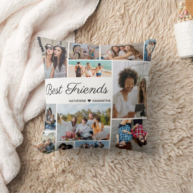 12 Photo Collage Best Friends Forever Throw Pillow (Blanket)