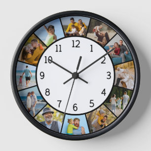 12 Photo Collage Black & White Family & Friends  Clock