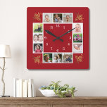 12 Photo Collage Create Your Own Gold Red Square Wall Clock<br><div class="desc">Create your own photo collage wall clock with 12 of your favourite pictures. The photo frame clock  helps you treasure your special moments and also makes a thoughtful gift for parents, grandparents and friends. The personalized family clock makes an unique gift for all occasions.</div>