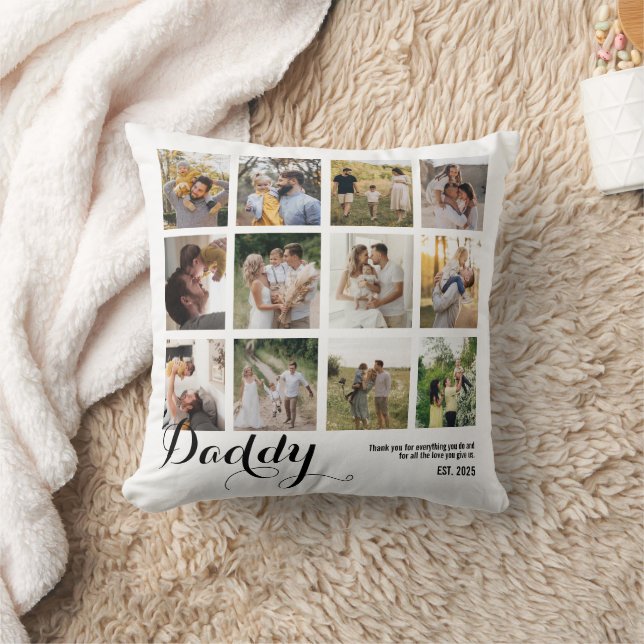 12 Photo Collage Daddy Pictures Keepsake Throw Pillow (Blanket)