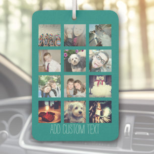 12 Photo Collage - Emerald Green and Custom Text Air Freshener