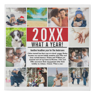 12 Photo Collage Family Modern Year In Review Faux Canvas Print