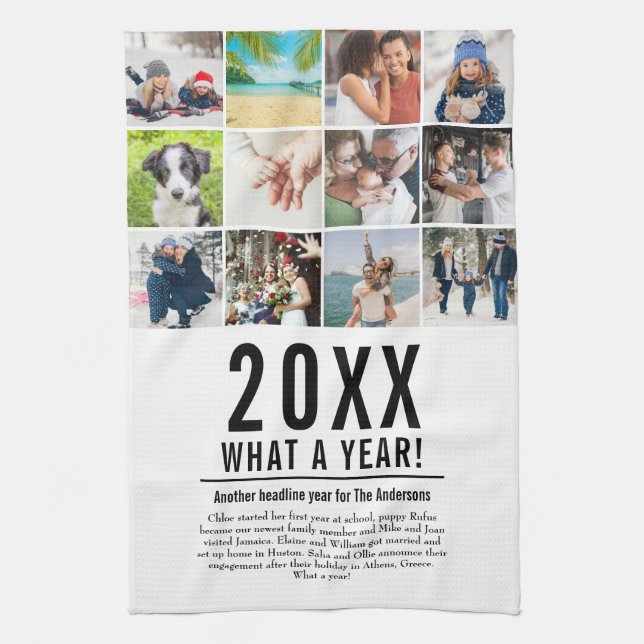12 Photo Collage Family Year In Review Modern Kitchen Towel (Vertical)