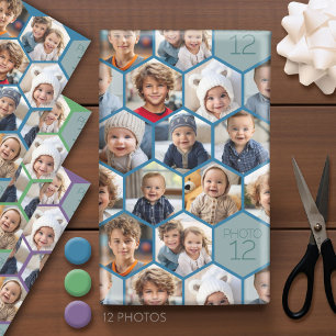 12 Photo Collage - funky hexagon honeycomb pattern Wrapping Paper Sheet