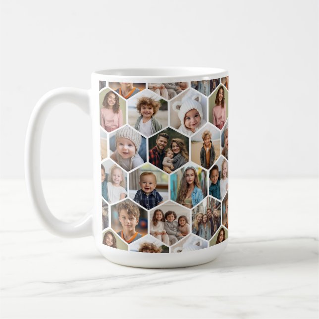 12 Photo Collage - funky hexagon pattern Coffee Mug (Left)