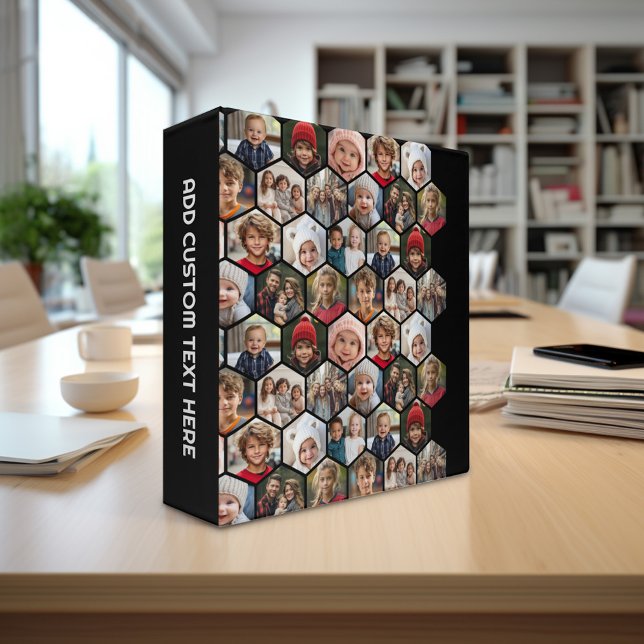 12 Photo Collage - funky hexagon - Random Pattern Binder (Personalized 3-Ring Binder - Add Your Name or Other Text - Customize Completely in the design studio)