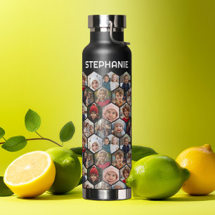 12 Photo Collage - funky hexagon - Random Pattern Water Bottle