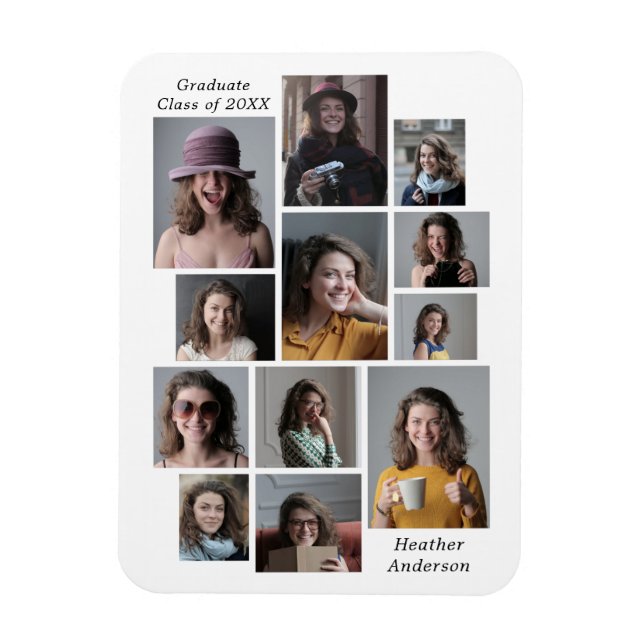 12 Photo Collage Graduate Name Flexible  Magnet (Vertical)
