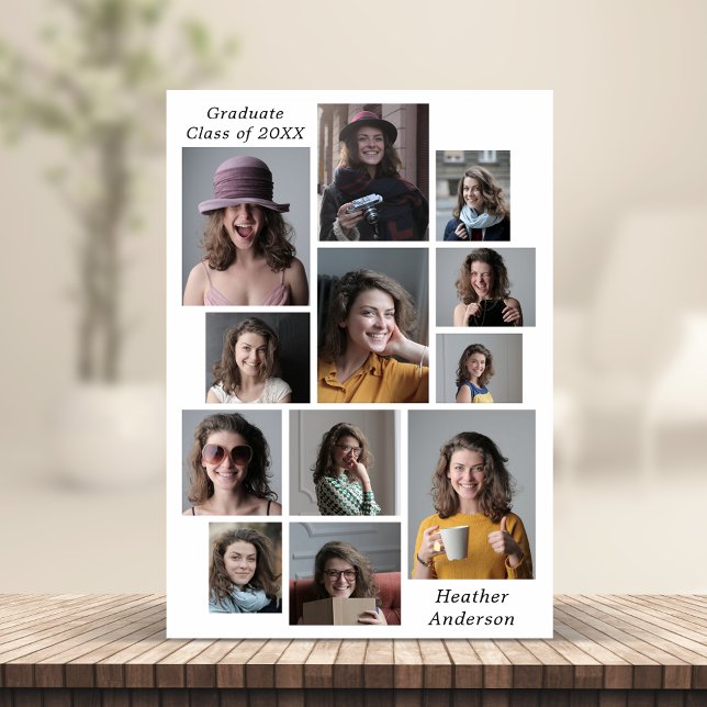 12 Photo Collage Graduation Magnetic Card (12 Photo Collage Name & Graduating Year Graduation Magnetic Card)