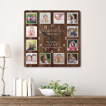 12 Photo Collage Grandchildren Quote Pallet Wood Square Wall Clock<br><div class="desc">Photo collage clock with a sentimental grandchildren quote -
"Grandchildren fill a place in our hearts we never knew was empty."
Personalize with grandkids photos and names to make it a memorable keepsake gift for grandparents.</div>