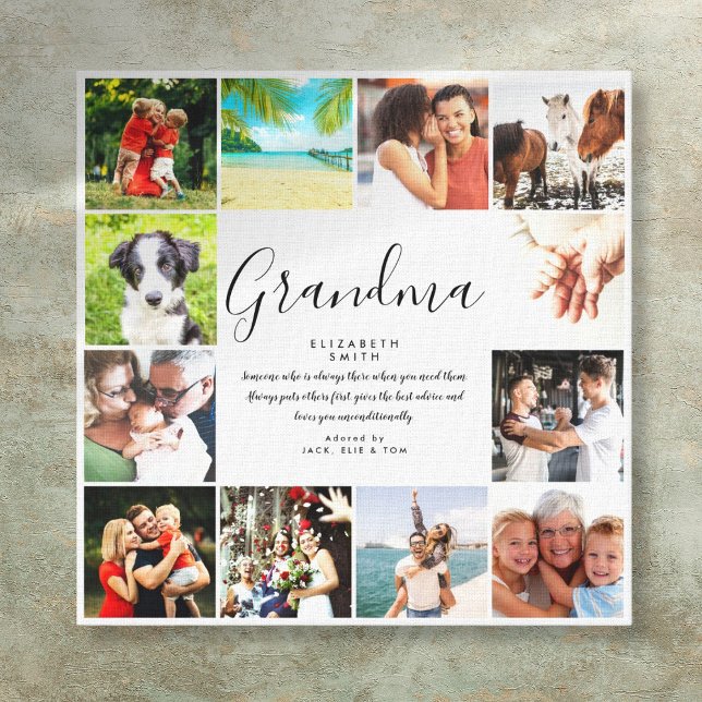 12 Photo Collage Grandma Quote Modern Script Canvas Print (12 Photo Collage Grandma Quote Modern Script Canvas Print)