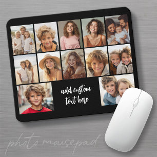 12 Photo Collage Grid - Text box - black white Mouse Pad
