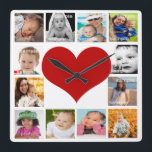 12 Photo Collage heart Unique Custom Personalized Square Wall Clock<br><div class="desc">Easily  customized products from Ricaso .. upload your own photos / images to this heart themed template wall clock  with 12 photo template areas for your to add your own photos to</div>