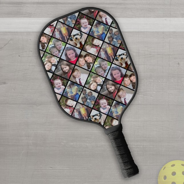 12 Photo Collage in Diamond Pattern - Black Pickleball Paddle (Creator Uploaded)