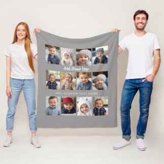 12 Photo Collage - light grey Fleece Blanket
