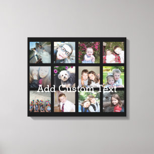 12 Photo Collage - Modern Grid Black White Text Canvas Print