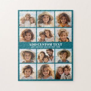 12 Photo Collage - Modern Grid Blue and White Jigsaw Puzzle
