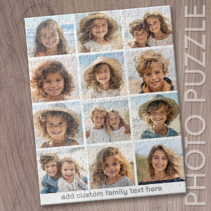 12 Photo Collage - Modern Grid White - Grey Text Jigsaw Puzzle