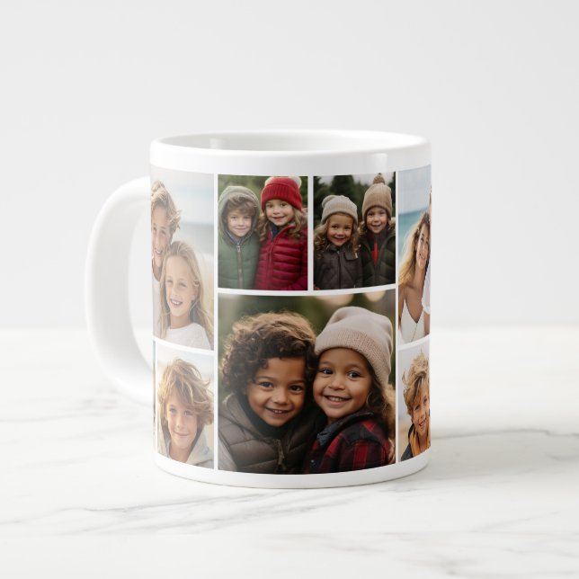 12 Photo Collage - Modern, Minimal Grid Large Coffee Mug (Front Left)