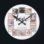 12 Photo Collage Personalized Black White Round Clock<br><div class="desc">12 Photo Collage Personalized Template Black and white wall clock .. simply add your own photographs and text to this great wall clock .. easy to personalize .. customizable photo template clock from Ricaso - perfect gift-ideas</div>
