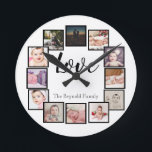 12 Photo Collage Personalized Black White Round Clock<br><div class="desc">12 Photo Collage Personalized Template black and white wall clock .. simply add your own photographs and text to this great wall clock .. easy to personalize .. customizable photo template clock from Ricaso - perfect gift-ideas</div>